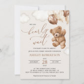Teddy Bear, Baby Bear, Braun, Babydusche Einladung (Vorderseite)