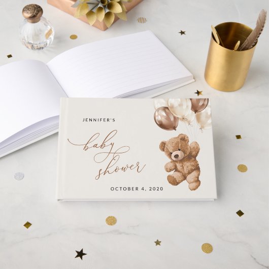 Teddy Bear, Baby Bear, Braun, Babydusche Gästebuch (Vorderseite Offen)