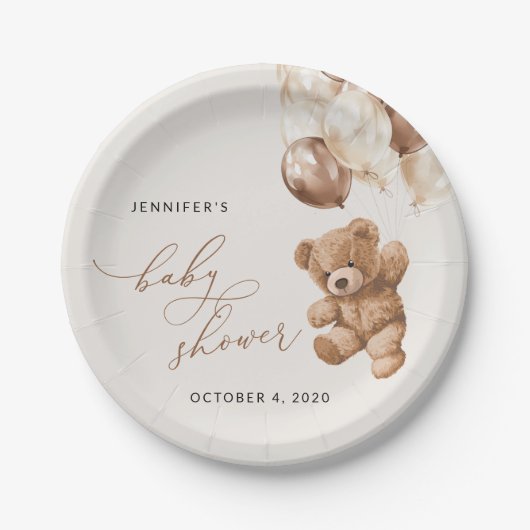 Teddy Bear, Baby Bear, Braun, Babydusche Pappteller (Vorderseite)
