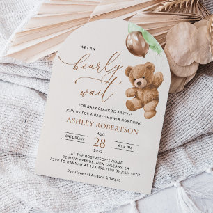 Teddy Bear, Baby Bear, Grüne Balloons, Babydusche Einladung