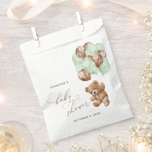 Teddy Bear, Baby Bear, Grüne Balloons, Babydusche Geschenktütchen (Ausgeschnitten)