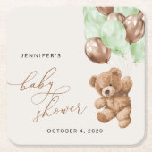 Teddy Bear, Baby Bear, Grüne Balloons, Babydusche Rechteckiger Pappuntersetzer (Vorderseite)