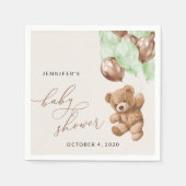 Teddy Bear, Baby Bear, Grüne Balloons, Babydusche Serviette (Vorderseite)
