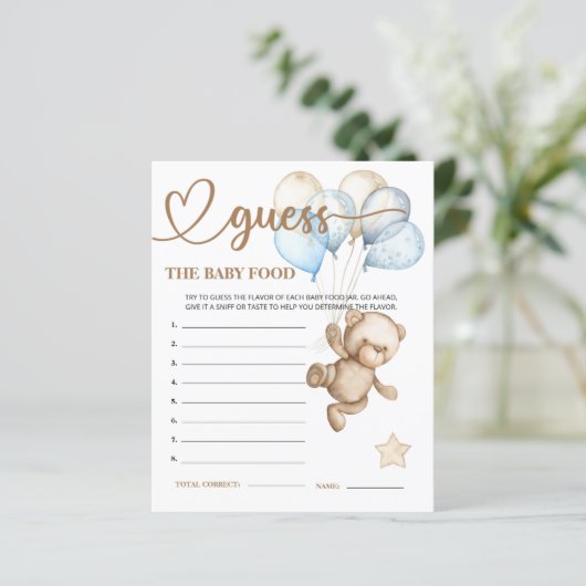 Teddy Bear Baby Bear Guess die Baby Food Card. (Stehend Vorderseite)