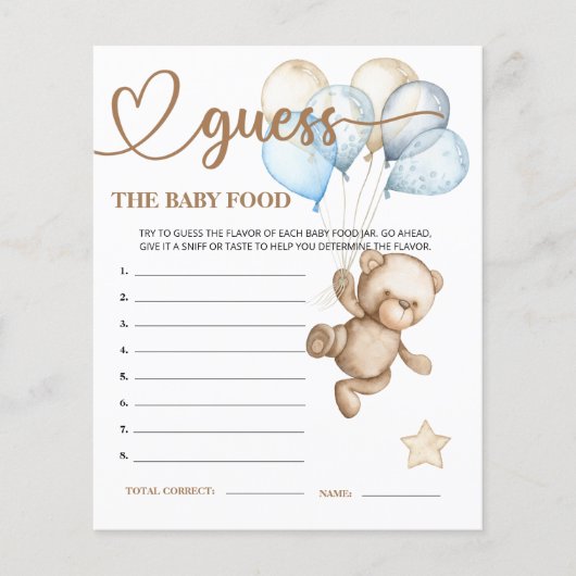 Teddy Bear Baby Bear Guess die Baby Food Card. (Vorderseite)