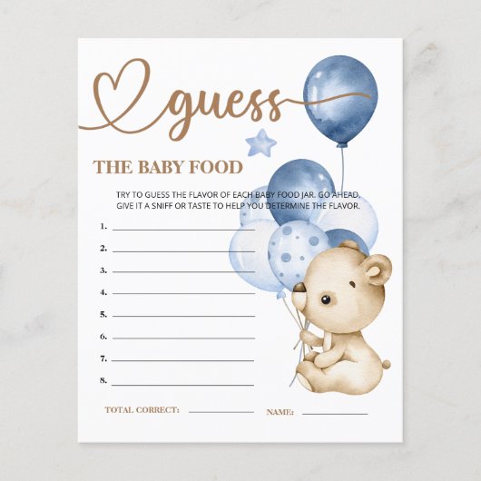 Teddy Bear Baby Bear Guess die Baby Food Card. (Vorderseite)