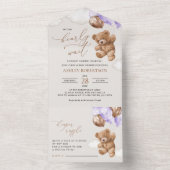 Teddy Bear, Baby Bear, Lila Ballon, Babydusche All In One Einladung (Innen Boden)