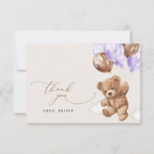Teddy Bear, Baby Bear, Lila Ballon, Babydusche Dankeskarte (Vorderseite)