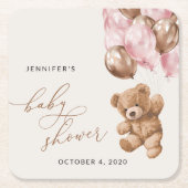 Teddy Bear, Baby Bear, Pink Balloons, Baby Shower Rechteckiger Pappuntersetzer (Vorderseite)