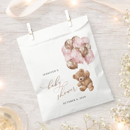 Teddy Bear, Baby Bear, Pink Balloons, Babydusche Geschenktütchen (Ausgeschnitten)