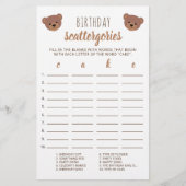 Teddy Bear Baby Birthday Cake Scattergories Game (Vorderseite)