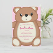 Teddy Bear Baby Birthday Party Pink Einladung (Stehend Vorderseite)
