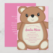 Teddy Bear Baby Birthday Party Pink Einladung (Vorne/Hinten)