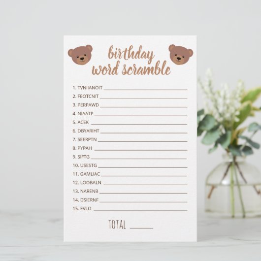 Teddy Bear Baby Birthday Word Scrambe Game (Stehend Vorderseite)