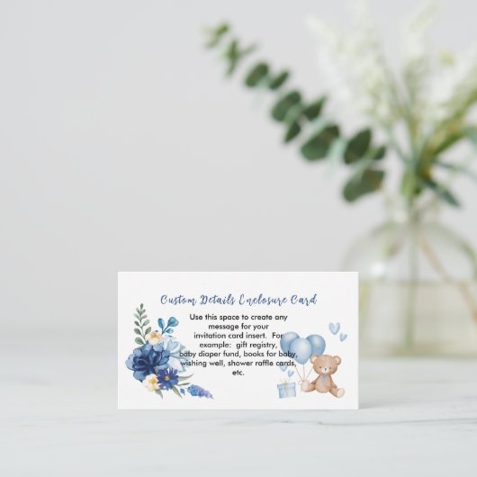 Teddy Bear Baby Blue Balloon Blank DIY Begleitkarte (Stehend Vorderseite)