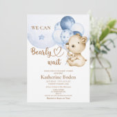 Teddy Bear Baby Boy Baby Shower Einladung (Stehend Vorderseite)