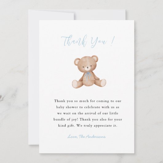 Teddy Bear Baby Boy Dusche Danke Karte (Vorderseite)