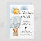 Teddy Bear Baby Boy Dusche Einladung (Vorne/Hinten)