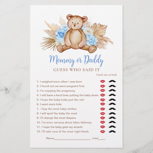 Teddy Bear Baby Boy Mommy oder Daddy Game (Vorderseite)