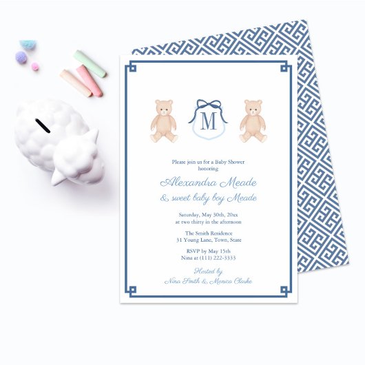 Teddy Bear Baby Boy Shower Classigram Einladung