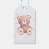 Teddy Bear Baby Boy Shower - Soft Blue Stars Geschenkanhänger (Vorderseite)