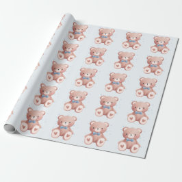 Teddy Bear Baby Boy Shower - Soft Blue Stars Geschenkpapier