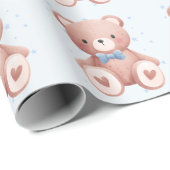 Teddy Bear Baby Boy Shower - Soft Blue Stars Geschenkpapier (Rolleneckpunkt)