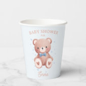 Teddy Bear Baby Boy Shower - Soft Blue Stars Pappbecher (Rückseite)