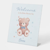 Teddy Bear Baby Boy Shower with Soft Blue Stars Sockelschild (Vorderseite)