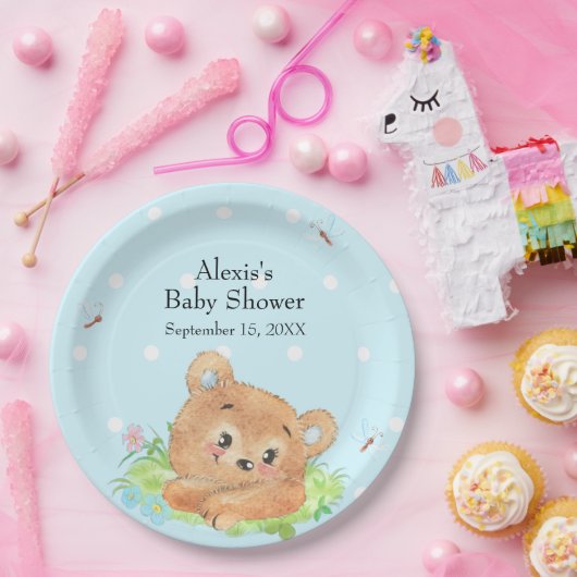 Teddy Bear Baby Boy Theme Pappteller (Party)