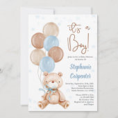 Teddy Bear Baby Duschboy Einladung (Vorderseite)