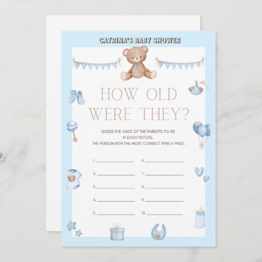 Teddy Bear Baby Dusche - bestellbarer Name, 12x18 Einladung (Vorne/Hinten)