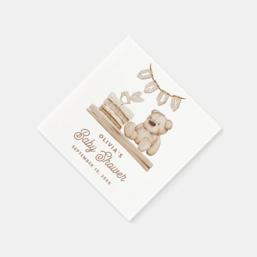 Teddy Bear Baby Dusche | Boho Neutral Pastel Serviette (Ecke)