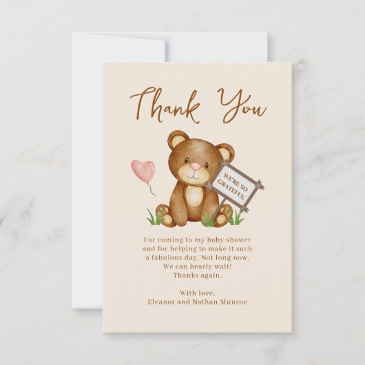 Teddy Bear Baby Dusche Danke Karte (Vorderseite)