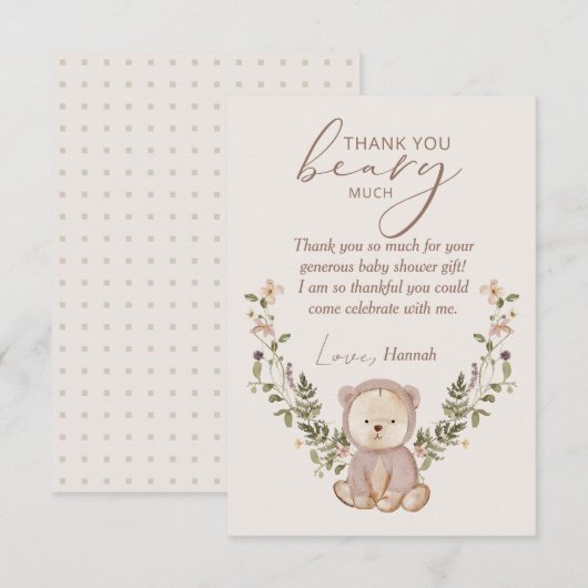 Teddy Bear Baby Dusche Danke Karte (Vorne/Hinten)