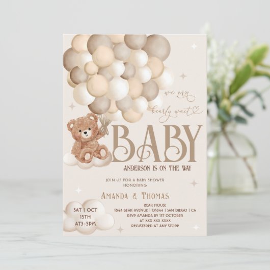 Teddy Bear Baby Dusche Einladung (Stehend Vorderseite)
