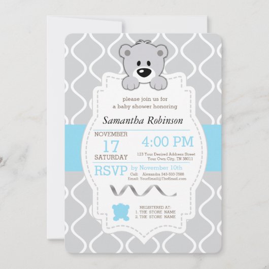 Teddy Bear Baby Dusche Einladung (Vorderseite)