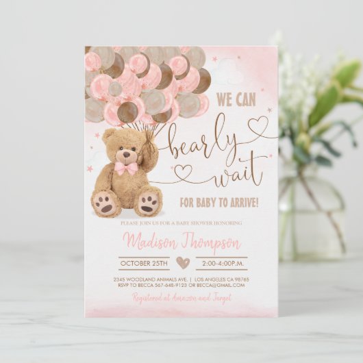 Teddy Bear Baby Dusche Einladung (Stehend Vorderseite)