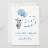 Teddy Bear Baby Dusche Gold & Blue Einladung (Vorderseite)