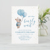 Teddy Bear Baby Dusche Gold & Blue Einladung (Stehend Vorderseite)