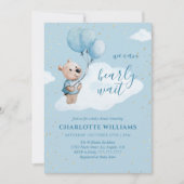 Teddy Bear Baby Dusche Gold & Blue Einladung (Vorderseite)
