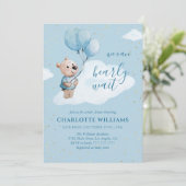Teddy Bear Baby Dusche Gold & Blue Einladung (Stehend Vorderseite)