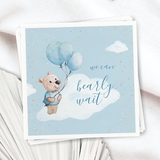 Teddy Bear Baby Dusche Gold & Blue Serviette