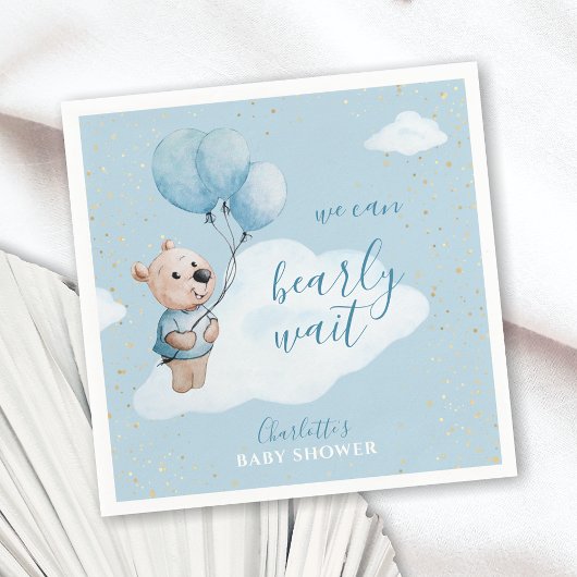 Teddy Bear Baby Dusche Gold & Blue Serviette