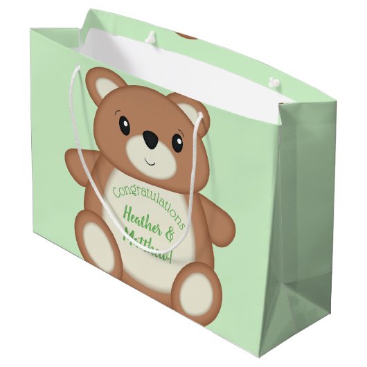 Teddy Bear Baby Dusche Große Geschenktüte (Rückseite Schrägansicht)