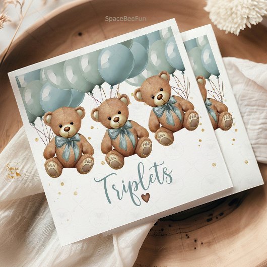 Teddy Bear Baby Dusche ist TRIPLETS Serviette