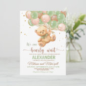 Teddy Bear Baby Dusche mit Balloons Teddy Bear Einladung (Stehend Vorderseite)