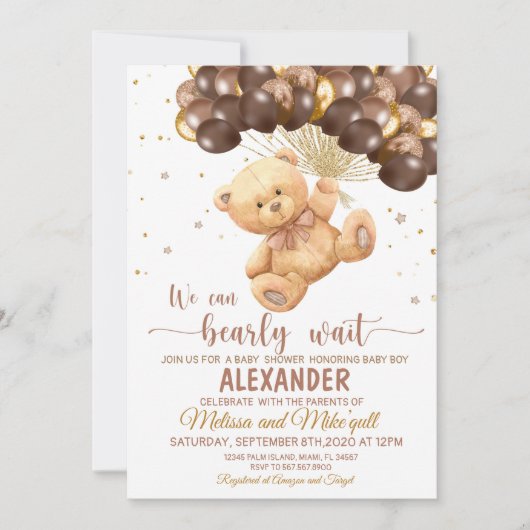 Teddy Bear Baby Dusche mit Balloons Teddy Bear Einladung (Vorderseite)
