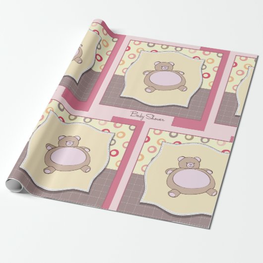 Teddy Bear Baby Dusche mit Retro Circles Geschenkpapier (Ungerollt)