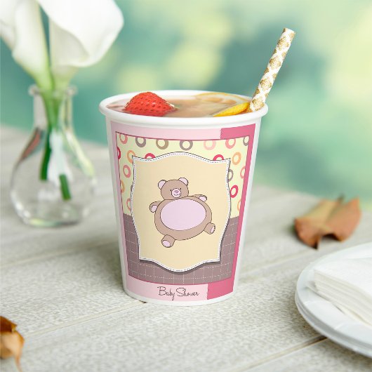 Teddy Bear Baby Dusche mit Retro Circles Pappbecher